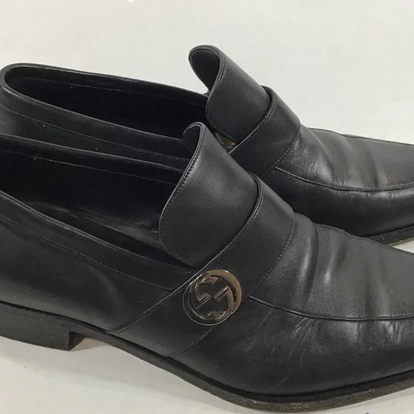 Men's Gucci Broadwick Interlocking GG Black Leather Slip On Loafers Size 9.5M